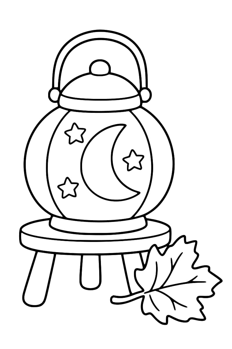 Lanterne arrondie avec une fenêtre en croissant sur un tabouret.