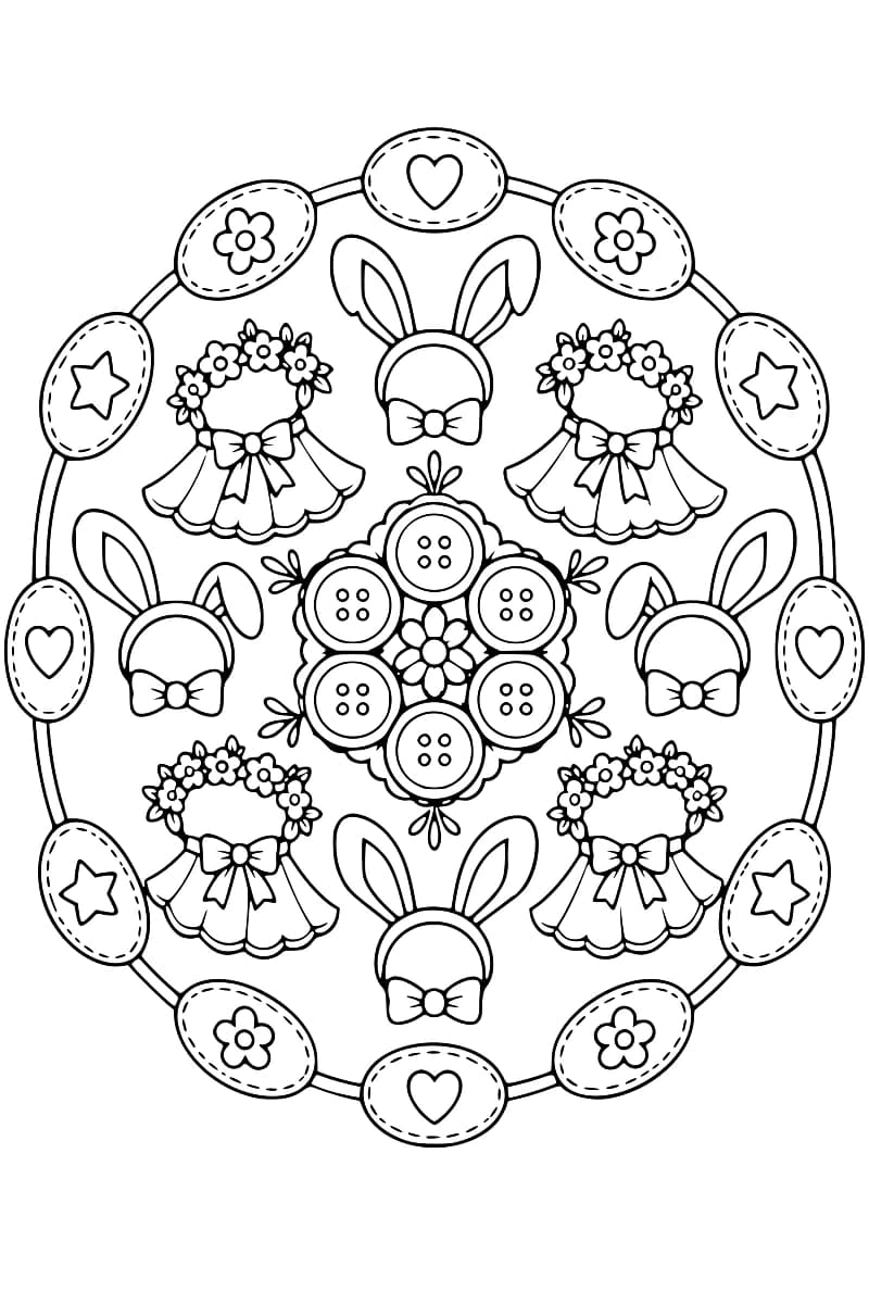 Mandala d’accessoires de déguisement avec oreilles de lapin, couronnes de fleurs, nœuds papillon et capes.