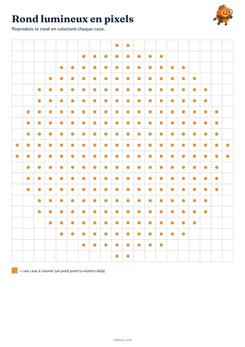 Rond lumineux en pixels — aperçu de la fiche à imprimer