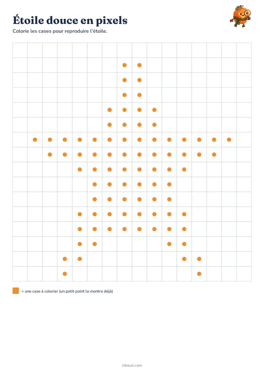 Étoile douce en pixels — aperçu de la fiche à imprimer