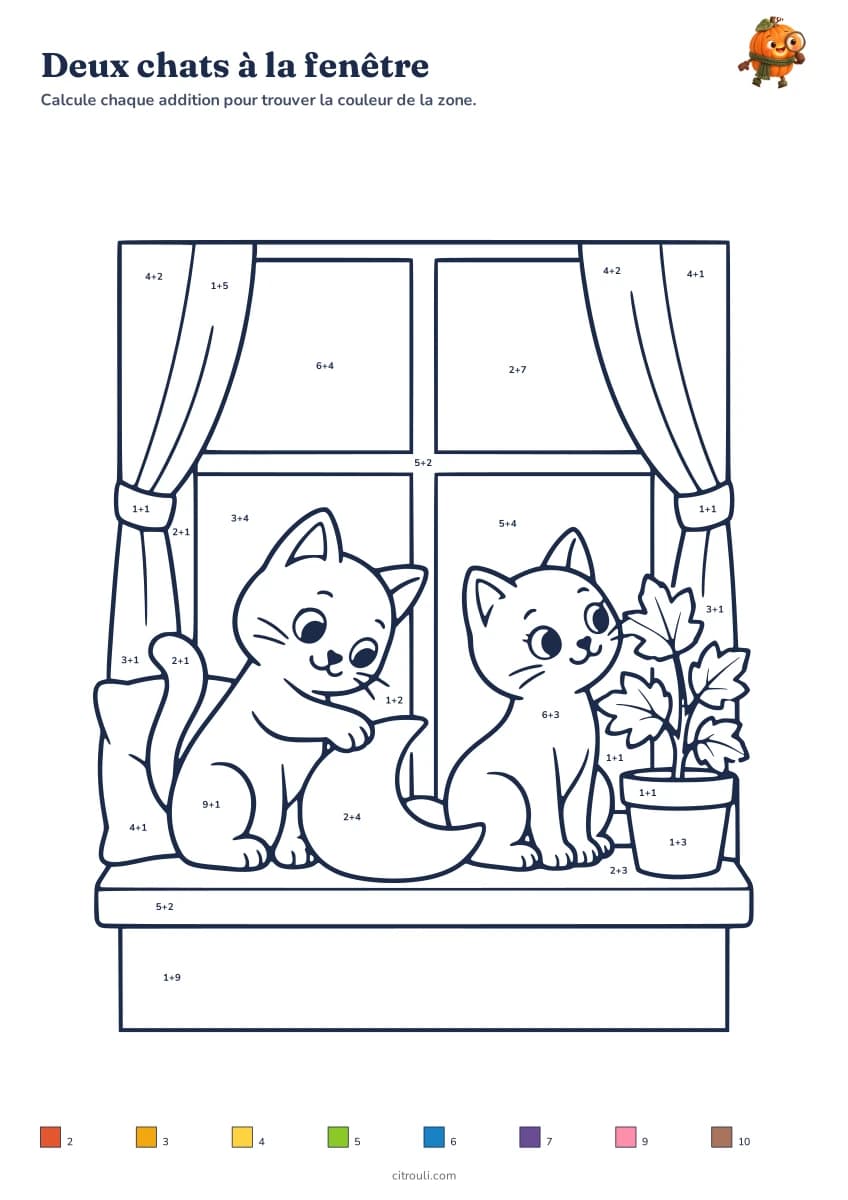 Deux chats à la fenêtre — aperçu de la fiche à imprimer