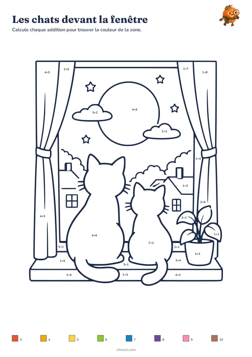 Les chats devant la fenêtre — aperçu de la fiche à imprimer