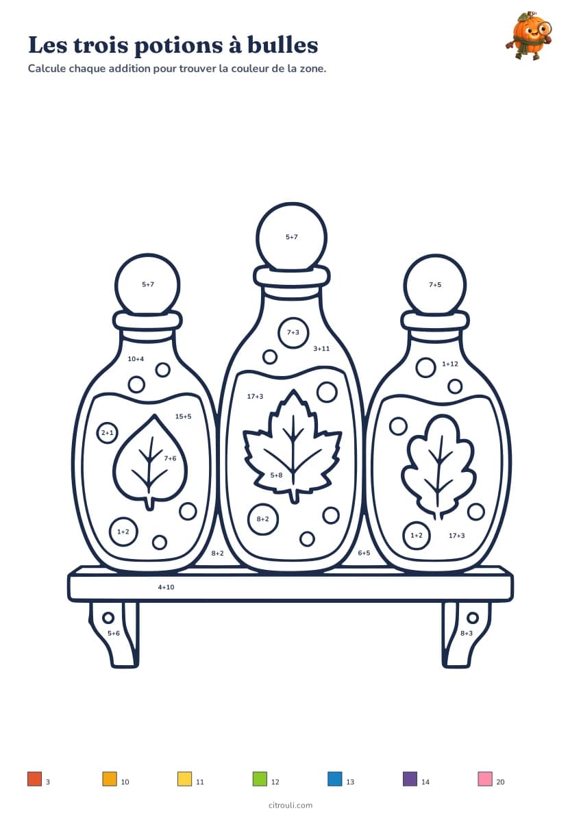 Les trois potions à bulles — aperçu de la fiche à imprimer