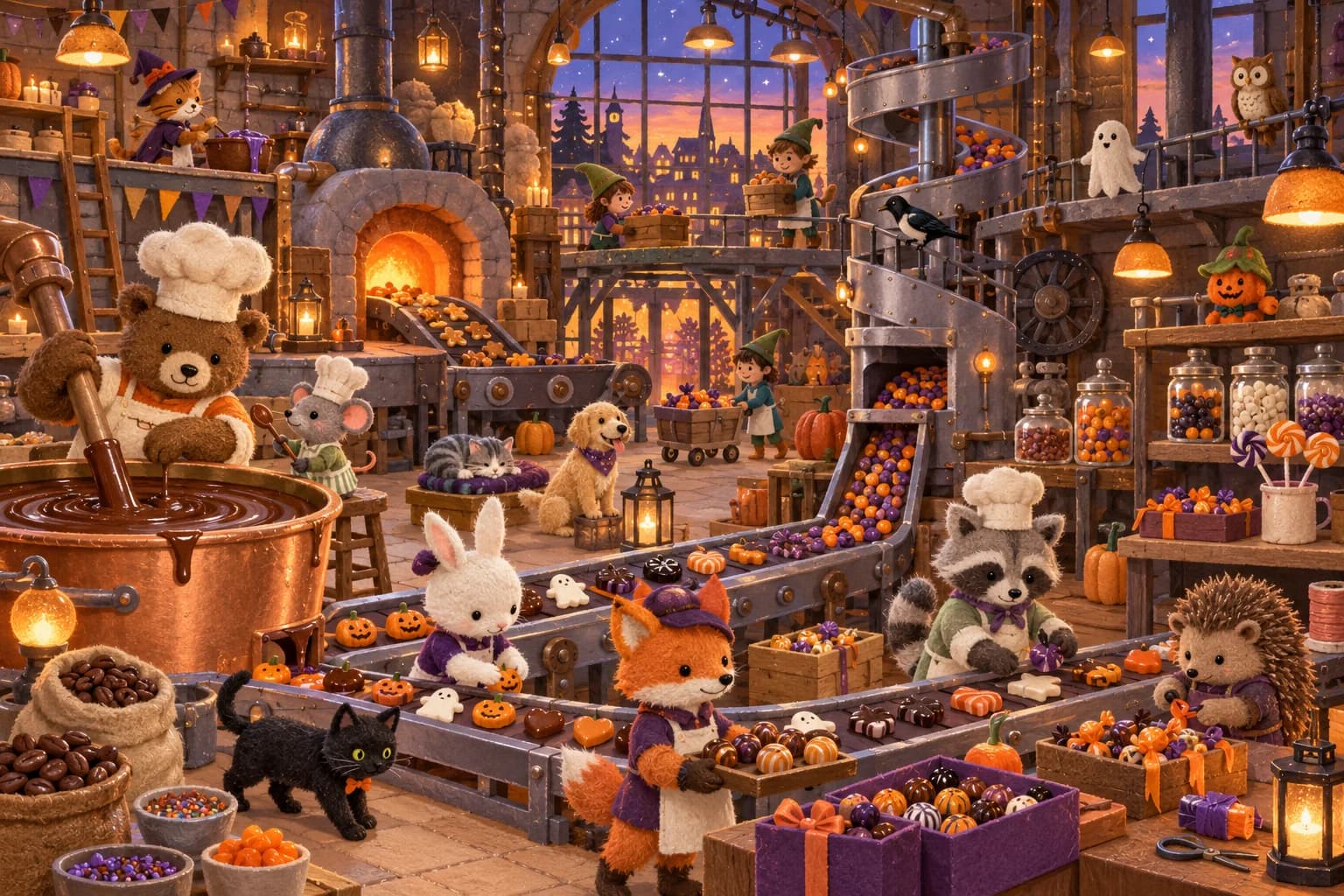 Entre dans la fabrique colorée et retrouve les détails changés sur les costumes, les animaux et les friandises.
