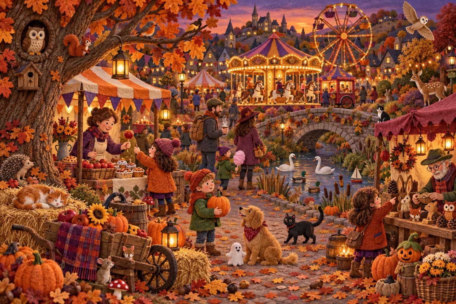 Amuse-toi à la fête d’automne et retrouve les détails changés sur le manège, les lanternes, les animaux et les fruits.