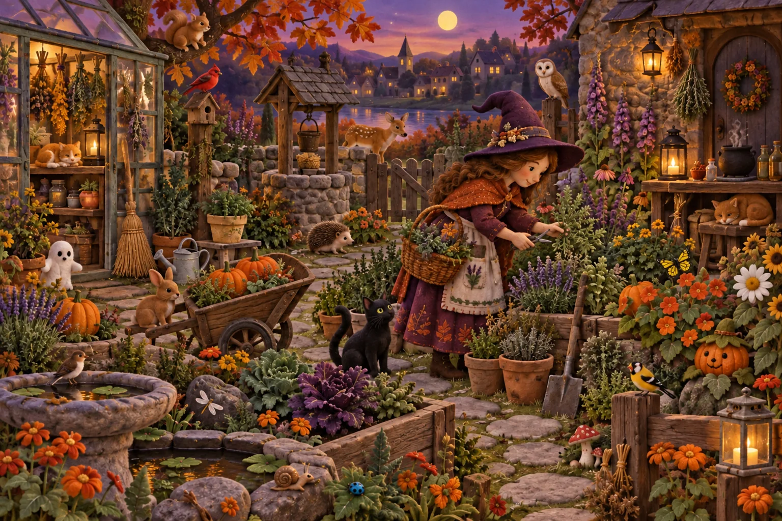 Explore le jardin d’herbes magiques et cherche la lune, l’oiseau rouge, la marguerite, les citrouilles et la grenouille. (version modifiée)